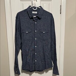 Express Navy Button-Up Linen Shirt